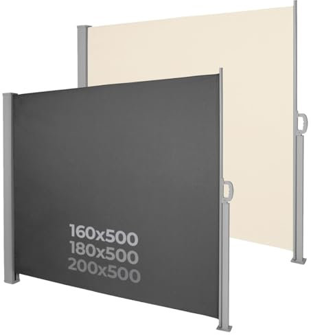 Jago® Toldo Lateral - Retráctil, 160/180/200 x 500 cm, Impermeable, Anti-UV - Marquesina, Persiana Lateral, Protección Solar, de Privacidad, para Jardín, Terraza, Balcón (180x500cm, Antracita)