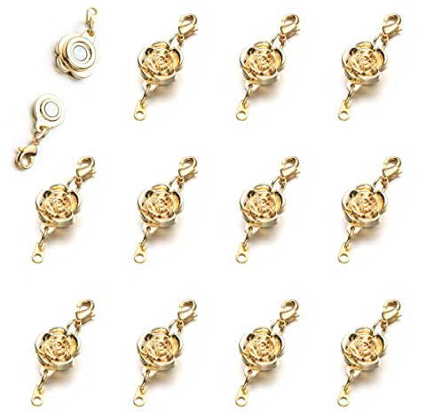 Zpsolution 12 Pieces Locking Magnetic Clasps Rose Jewelry Magnetic Clasp Necklace Lobster Clasp Closures for Jewelry Necklace Bracelet