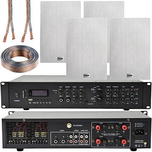 1100W Multi Zone Bluetooth Sound System & 4x 140W Ultra Slim In Wall Speakers | 4 Zone Multi Channel Matrix Amplifier Kit
