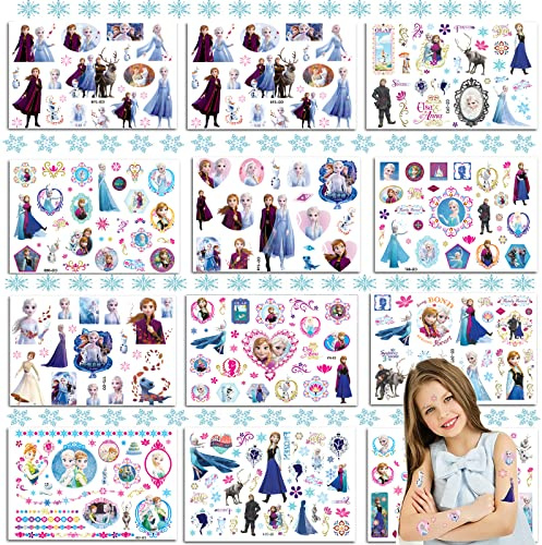 Tatuaggi temporanei Frozen e Principessa per bambini,12 fogli Adesivo congelato per Temporary Tattoos impermeabili finti per ragazzi e ragazze Ragazzi Festa di compleanno Borse