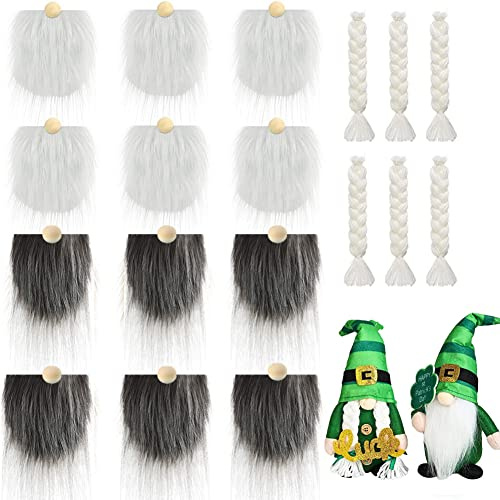 30 Stück Weihnachten Vorgeschnittener Wichtelbart Zum Basteln,Handgefertigter GNOME Bart Kunstpelzstoff Mit Holzkugelnase Set,Stoff Bart Kostüm Zubehör für Wichtel Puppe Weihnachtsdekoration Oster