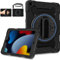 ROSROME for iPad 9th/8th/7th Generation Case 10.2 Inch, Shockproof Case with Screen Protector, Rotating Stand/Hand Strap/Shoulder Strap/Pencil Holder for iPad 9/8/7 Case Cover(2021/2020/2019), Black