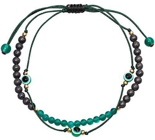 XHUUU Layered Agate Evil Eye Ankle Bracelets for Women Essential Oil Diffuser Beach Foot Anklet Meditation Yoga Charm Protection Gifts (Lava Stone/Agate)