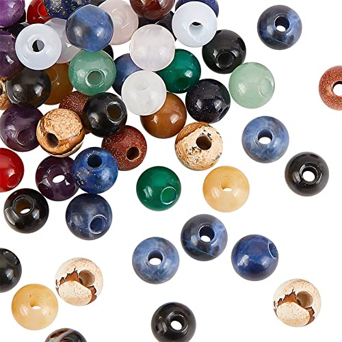 OLYCRAFT 36 Stück Natursteinperlen Mit Großen Löchern Zufällig Rund Lose Edelsteine 2.5mm Lochperlen Verschiedene Steine Mit Großen Löchern Für DIY Halsketten Charm Armband Schmuckherstellung | Runde Steinperle, Natürliche Edelstein Perlen, Lose Perlen, Für Armbänder Halsketten Ohrringe DIY Schmuckherstellung