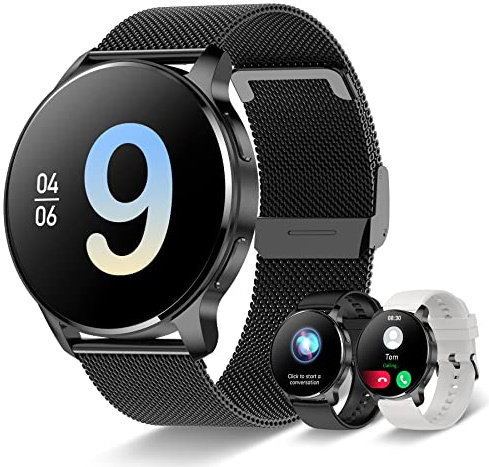 Iaret Smartwatch Donna Uomo Orologio Fitness Tracker iOS Android Smart Watch con Chiamate Assistente Vocale Notifiche Messaggi, 20 Modalità Sport Contapassi Cardiofrequenzimetro SpO2 Sonno, Nera