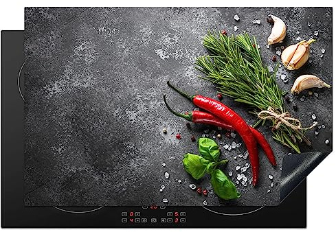 KitchenYeah© Copri Piano Cottura Coprifornelli Tappetino per Induzione | 81x52 cm - Fornello Tutto per la Cucina Pepe - Erbe - Spezie - Calcestruzzo