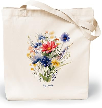 Loxato tygväska med tryck - tygväska - bomullsväska med tryck 100% W35 x H42 x D8 cm - bärväska canvas 220 g/m2 - juteväska med tryck - shoppingväska långt handtag 70cm - shoppingväska, L