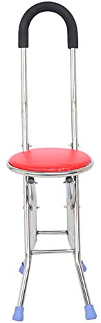 ANKROYU Klappbarer Gehstockhocker, Edelstahl, Vierbeiniger, Klappbarer Gehstockhocker, Gehstockstuhl, Vierbeiniger, Klappbarer Gehstock, Outdoor Reise Ruhehocker, Gehstockstuhl Mit Sitz, Tragbarer, R