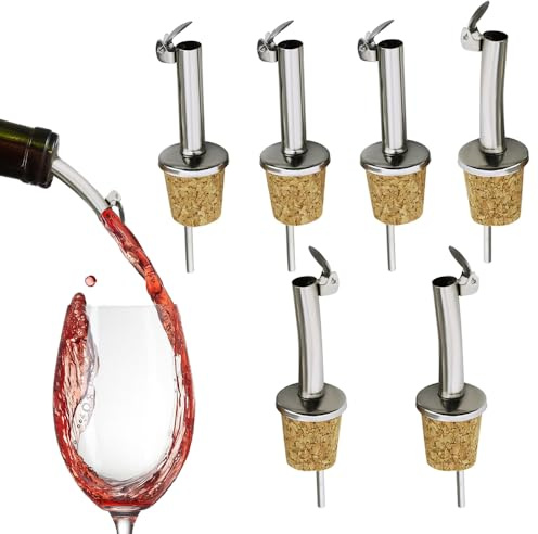 6 Pcs Stainless Steel Cork Olive Oil Bottle Stoppers Freeflow Liquor Bottle Speed Pourers for Bar Accessories Bottle Dispenser for Wine Spirits Alcohol Olive Oil Syrup Vinegar Bottles