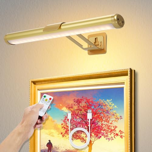 Lixada Wireless Picture Light for Wall, Rechargeable 4500mAh Battery Operated Lights, Magnetic Touch Painting Light with Remote, 3 Color Dimming Display Lamp for Frame Gallery,Artworks,Cabinet