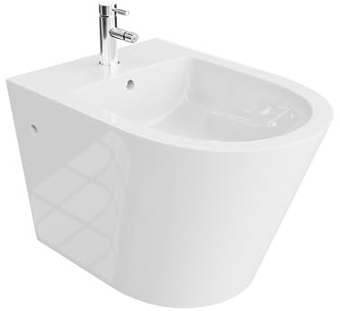 LAVITA Universal Wand-Bidet Galve mit Hahnloch und Überlaufschutz aus Keramik | Sitzwaschbecken zur Montage an der Wand | Hygienisch und Pflegeleicht | 35,5x51x34 cm |