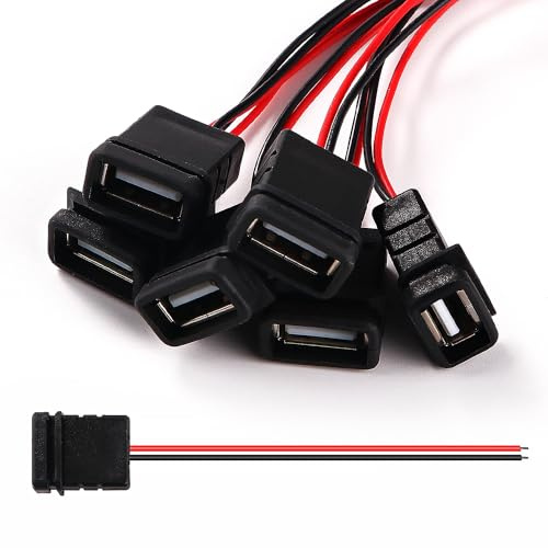 KUOQIY 6 Pièces 3A 2 Broches USB Prise, Connecteur USB Femelle 2 Fils, avec 100mm 24 AWG Câble