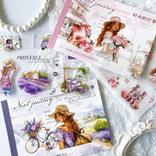 Arpaper 20 Blätter Scrapbooking Aesthetic Stickers Landschaft Scrapbook Aufkleber Zubehör Set für Journaling, Tagebuch, Scrapbooking,Fotoalbum,Bullet Journal Zubehör（Unterwegs in Paris Provence）
