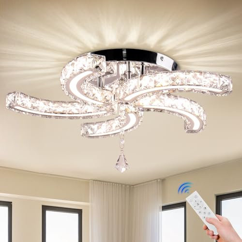 Cainjiazh 19,7” Lampadari di cristallo dimmerabili Moderna plafoniera di cristallo Acrilico 5 bracci Led Lampada da soffitto a incasso per sala da pranzo Soggiorno Camera da letto corridoio