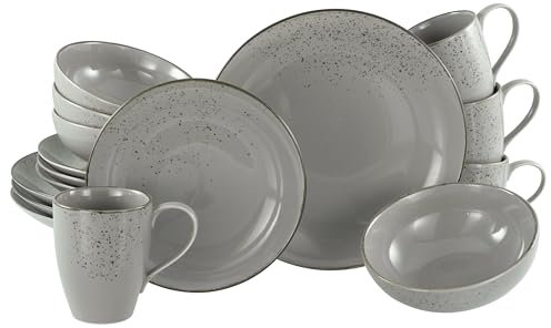 CreaTable, 22410, Série Nature Collection Stone, service de vaisselle 16 pièces, service de table en grès, compatible avec le lave-vaisselle et le micro-ondes, fabrication de qualité.