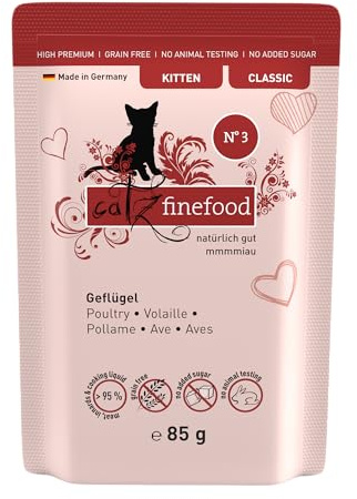 catz finefood Kitten No. 3 Nourriture Humide pour Chat à la volaille – Nourriture Fine pour Chatons Jeunes Chats sans céréales ni Sucre avec Haute teneur en Viande (8 sachets de 85 g)