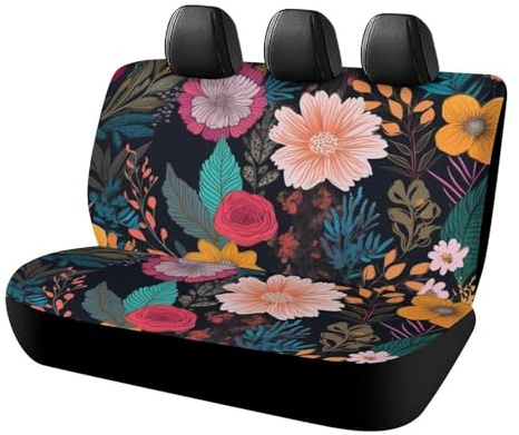 VFMNT Autositzbezug für Rücksitz, buntes Blumenmuster, Auto-Rücksitzbezug, Sitzbezug, Sitzbezug für Hunde, Auto-Rücksitzbezug für SUV, Limousine