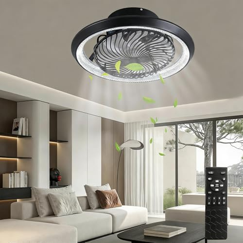SXQYSM Lampadario Con Ventilatore Da Soffitto Rotante 360°, Lampadario Ventilatore Da Soffitto Con Luce Led, Plafoniera Ventilatore Soffitto Silent, Timer, Con Telecomando, 72w