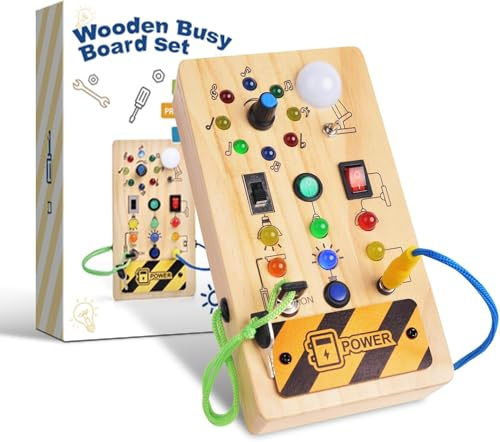 Tablero Ocupado Juguete Montessori 1 2 3 4 Años, Actividades Tablero Para Bebé De Madera Con 8 Interruptores 15 Luces Led, Juguete De Aprendizaje Habilidades Motoras, Regalo Niño Niña 12 18 Meses