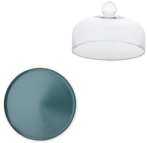 MAGICLULU Assiette Ronde en Céramique Mate 10 Pouces Vert Grand-mère avec Couvercle en Verre Transparent Plat De Service Vaisselle Décorative pour Fête Et Buffet