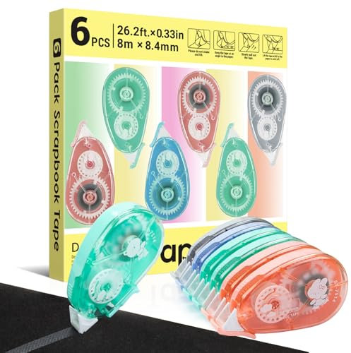 SAKEYR 6 Stück Kleberoller, Fotokleber, Kleberoller Maus, Fotokleber Doppelseitig Selbstklebend, Scrapbook Zubehör Klebemaus für Albums Fotos, Kinder Basteln, Card, Weihnachtsgeschenken, 8,4mm x 8m