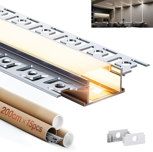 GEEKLUX LED Aluminium Profil 2m × 15(30M) – LED Trockenbauprofil & Unterputz Profil, Ideal für Moderne Innenbeleuchtung, Einfache Installation & Effiziente Wärmeableitung (15)