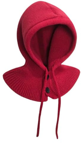YEKEYI Wintermützen für Damen und Herren, warme Strickmütze, Wollmischung, Kapuzenschal, Mütze für Damen, Sturmhaube, Schlauchschal, rot, Einheitsgröße