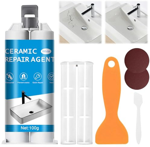 Pasta Ripara Piastrelle Bianco,Riparazione Piatto Doccia,Pasta per Riparazione Ceramica, Adesivo in Pasta per Piastrelle per Ripara Crepe,Graffi e Fori (100g)