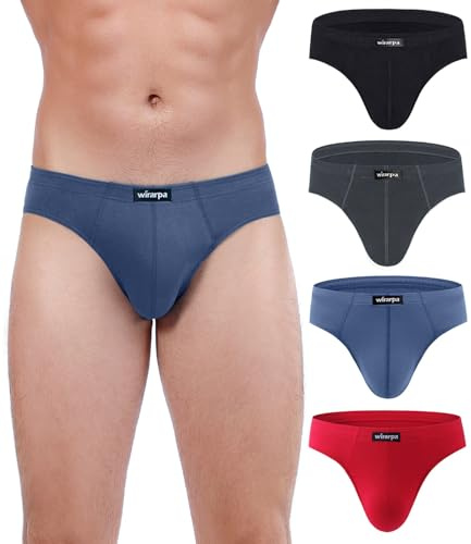 wirarpa Men's Underwear Briefs Cotton 4 Pack Gents Classic Slips Soft Waistband Underpants Black Dark Grey Red Blue M