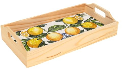 Vassoio per limoni in ceramica e legno, ideale per decorare la tua cucina e servire frutta fresca con stile