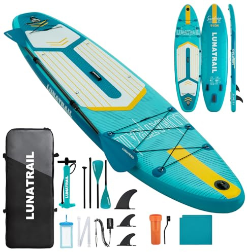 【11'×34】 Extra Long/Extra Wide Premium Inflatable Stand Up Paddle Board (SUP) – Portable & Lightweight for Yoga, Surfing, Family Fun | Complete Kit with Paddle, Pump, Bag | Durable Design
