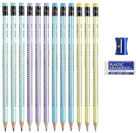 iguTrail Bleistifte HB, 30 Stk HB Bleistifte mit Radiergummi und Spitzer, vorgespitzte Dreiecksstifte zum Schreiben, Zeichnen in der Schule und zu Hause, Neue Verpakung