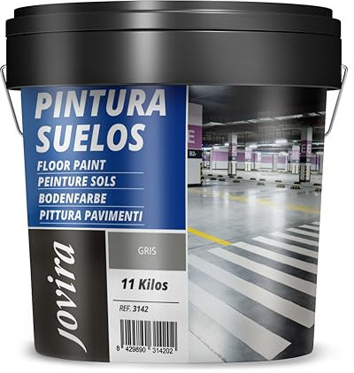 JOVIRA PINTURAS Pintura Suelos, Garajes y Pavimentos Deportivos -11 KG- en general, acabado Mate. Protege y decora las superficies de hormigón, cemento y asfalto. (11 Kg, Gris) A-19C