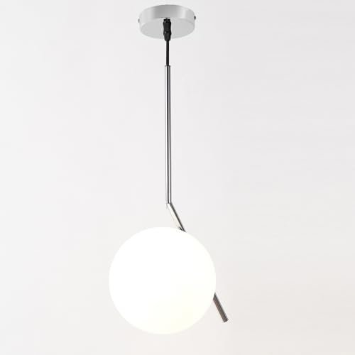 Alpinaluz Pendelleuchte, sphärischer Lampenschirm aus opakem Glas, weiß, Ø17 cm, lineare Halterung aus verchromtem Metall, E27-Fassung, moderner Stil für Wohnzimmer, Esszimmer, Küche oder Flur