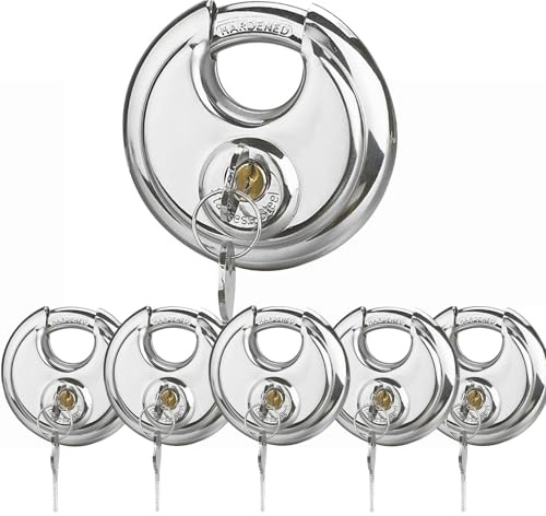 Lot de 6 cadenas à disque à clés identiques, cadenas à disque en acier inoxydable pour unité de rangement, cadenas rond à anse de 9,5 mm avec clés, serrure de rangement haute sécurité