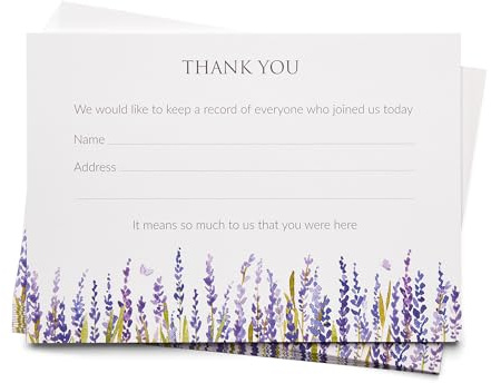 ANGEL & DOVE Pack of 25 Lavender Funeral Attendance Cards - Collect Names and Addresses of Guests