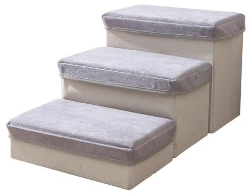 Escaleras para Perros De Razas Pequeñas Rampa Mascotas Exterior Plegable Caja Almacenamiento Incluida Sencillo Montaje Ideal Sala Mascotas Coche 50x35x30cm Material Tela Lino