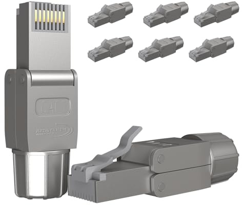 RedStar24 Conector RJ45 sin herramientas CAT 7 – Conector de red para cables AWG 22-24 – CAT7 CAT6a LAN Cable Ethernet – Blindado – Montaje en campo LSA – 10 Gbps – 8 unidades