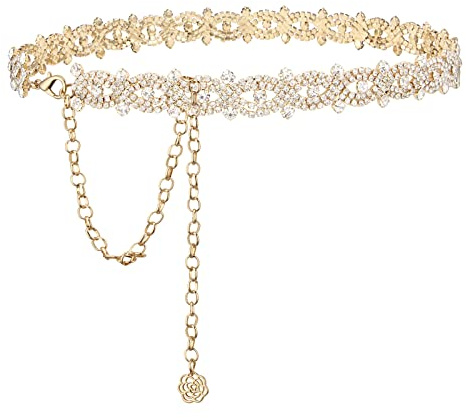 YooAi Strass-Gürtel Silber Glitzernder Kristall-Diamant für Damenkleider Braut mit Schlaufe 19GoldLoop120