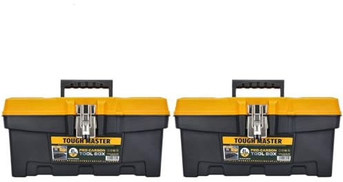 TOUGH MASTER Tool Box Professional Heavy Duty Black & Yellow DIY Large 16 inch/41x 21.3x 20cm Portable Mobile Tool Chest Storage Organiser with Removable Tote Tray (Pack of 2)