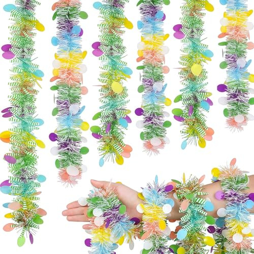 5 Pack Easter Tinsel Garland 10m Total Length Colourful Egg Easter Garland Decorations for Home Party Stairs Mantel Door DIY Wreath Spring Decor Indoor Outdoor Easter Decorations