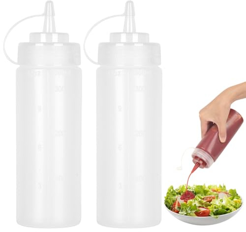 JASTOO 2 stycken klämflaska – 500 ml 40 ml läckagesäker hållbar kondiment plast Squeeze Flaska med diskreta mätningar kryddpressflaskor för ketchup BBQ såsdispenser, BPA-fri