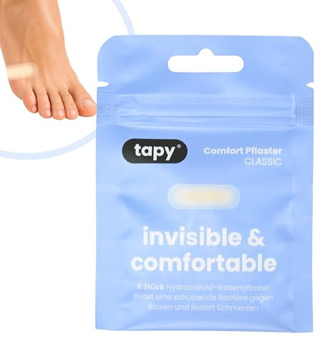 tapy® Blasenpflaster CLASSIC – Hydrokolloid Pflaster gegen Blasen an Ferse, Zehen und Fuß, geeignet für kleine Reibungsstellen und empfindliche Hautbereiche, wasserfest, zuverlässiger Halt, 9 Pflaster