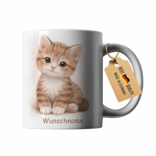 FOTOFOL TASSE PERSONALISIERT MIT NIEDLICHEM MOTIV – Personalisierte Tasse mit Namen aus Keramik 330 ml – Geschenkidee Kaffeetasse personalisiert für Kinder, Jungen & Mädchen – Katze