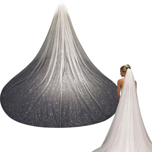 TSWNG Brautschleier Lang Glitzer Hochzeitsschleier, Brautkleid Schleier mit Glitzer, Funkelnde Tüllschleier, Mit Kamm, Haarschmuck für Braut, Hochzeit, JGA Party, Ivory (150 x 150cm)