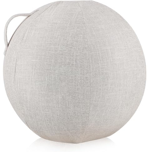 HOOTNEE Schmutzabweisender Sitzball Bezug aus Baumwolle mit Antistatischer Funktion 55cm Überzug für Gymnastik und Fitness Yogabälle Beige