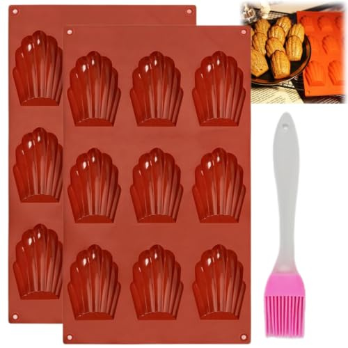 Yaohua 2PCS Silicone Madeleine Moulds,Moule Madeleine Silicone with Oil Brush, Moule à Madeleine Facile à Démouler, Multi-Usages Moule Silicone, Moule Madeleines et Facile à Nettoyer