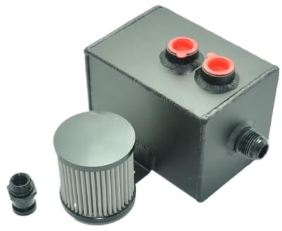 Universalbil 2L oljefångare i aluminium för bränsletank med luftnings- och filteravtappningskran Servostyrningsolja Behållare(2L Black)