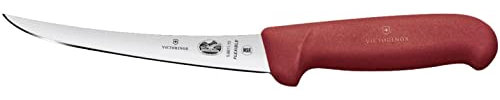Victorinox Fibrox Cuchillo para deshuesar de 15 cm con hoja delgada, curvada y flexible, antideslizante, fabricado en acero inoxidable, color rojo