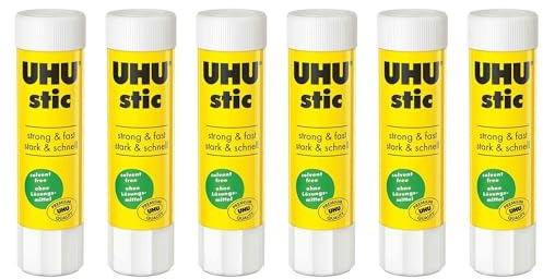 UHU Lot de 6 bâtons de colle, sans solvants, 8,2 g, avec capuchon